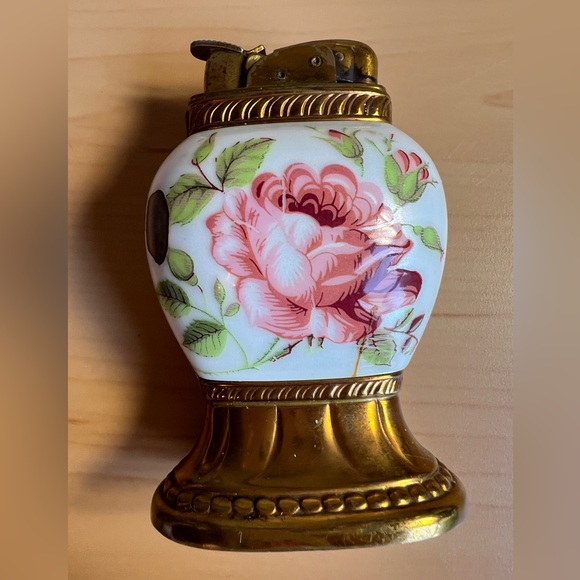 Vintage Evans Table Lighter Porcelain Base Rose Marked USA - Picture 10 of 10